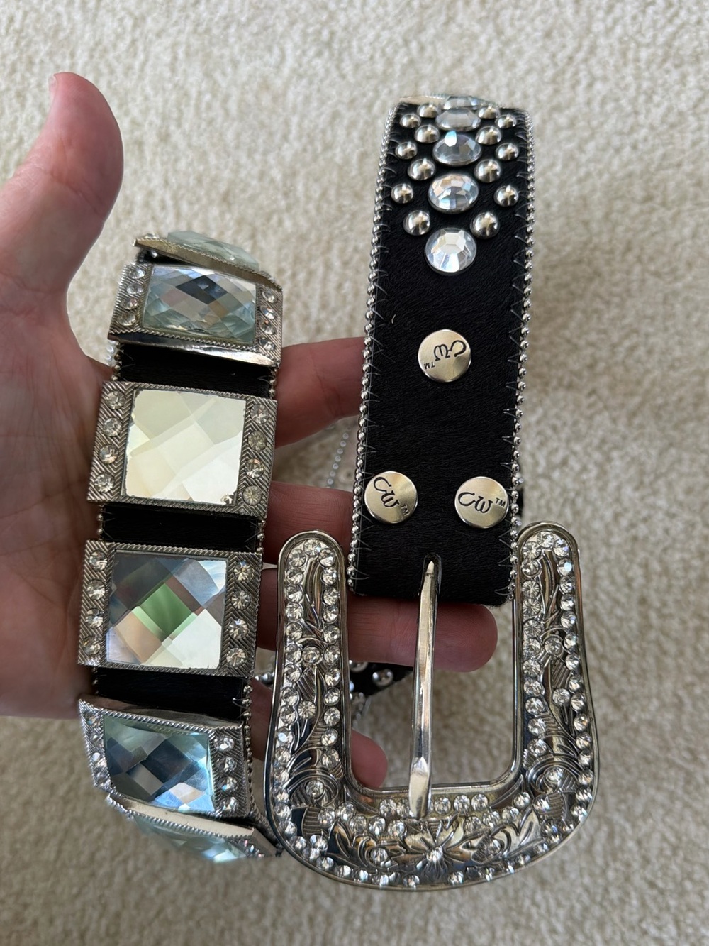 CW Cowgirl West leather belt with rhinestone BLING - size XL